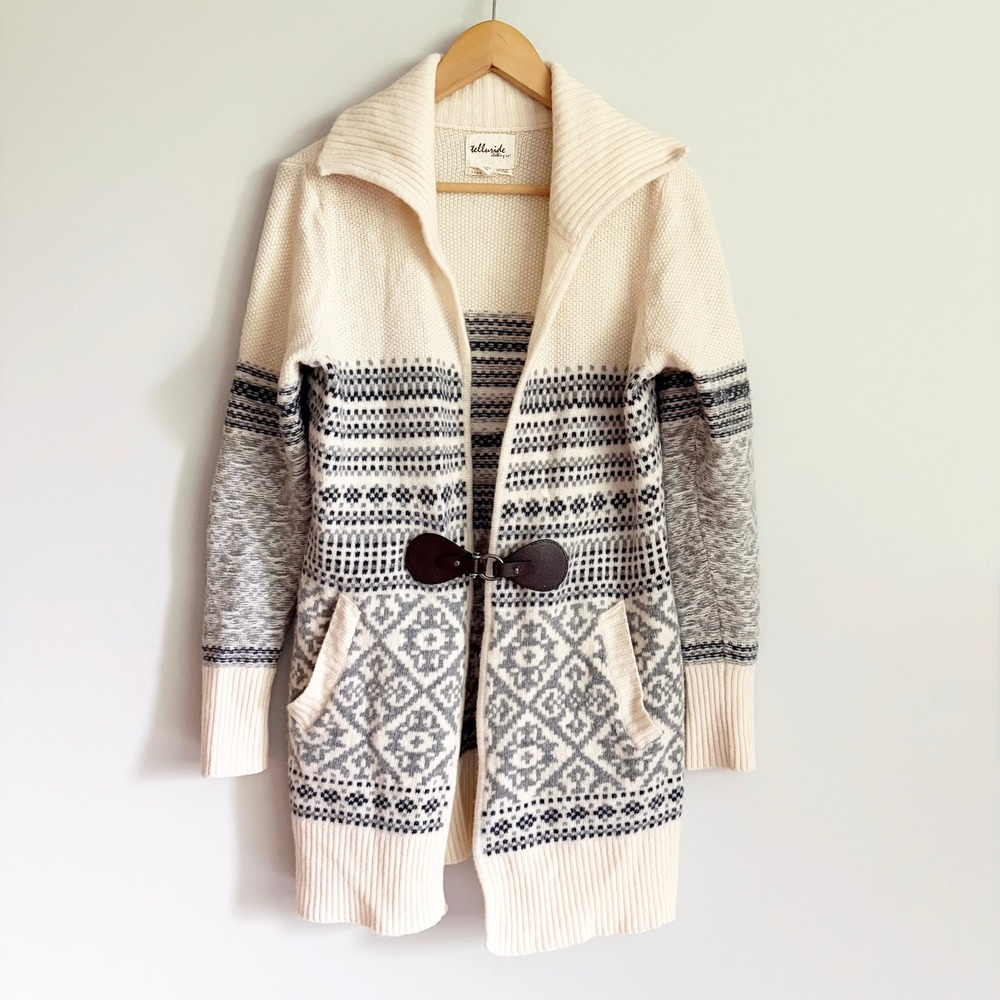 Telluride Clothing Co Nordic Lambswool Blend Cardigan Sweater Large Toggle Cream